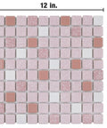 Crystalline Pink Dope 12x12 Porcelain Tile Mesh Mounted Mosaic For Floor And Wall viewed from top with mixed texture and colors