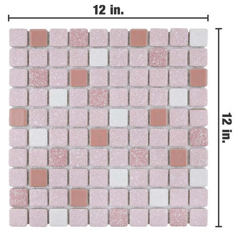 Crystalline Pink Dope 12x12 Porcelain Tile Mesh Mounted Mosaic For Floor And Wall viewed from top with mixed texture and colors