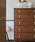 Solid Brass Cabinet Knobs 2 Pack In Brushed Gold Finish installed on a wooden dresser, modern pendant pulls for drawers