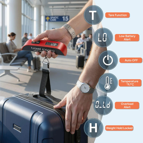 Portable Digital Luggage Scale For Travelers Keep Suitcases Baggage Fee Free And Make Boarding A Breeze Every Time A Solid Ace In The Bag For Airport Weight Checks With One Hundred Ten Pound Max Capacity And Slim Profile