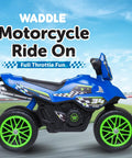 Kids Motorcycle Balance Bike For Tots Ride On Toy With Sounds Realistic Look Wide Wheelbase Rubber Coated Wheels Foot To Floor Riding Supports Up To 44 Lbs Blue For Ages 18 Months To 3 Years, side view