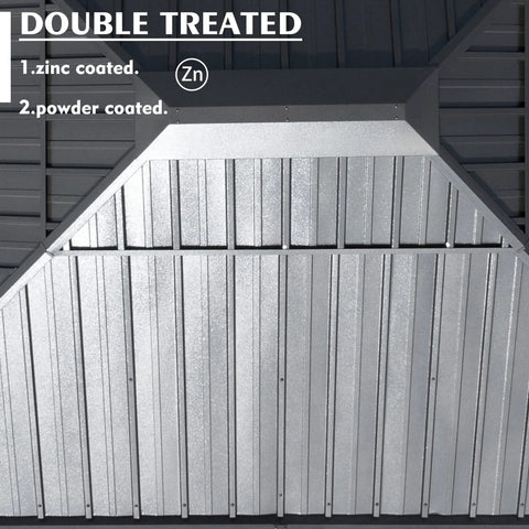 Close-up of galvanized steel double roof for 10 By 12 Foot Hardtop Gazebo With Rugged Aluminum Frame And Galvanized Steel Double Roof, Outdoor Pavilion With Curtains And Netting For Patio, Backyard, Deck Or Lawn, Gray.