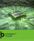 Close-up of green electronic circuit board showcasing Intelligent Power chip with glowing connections.