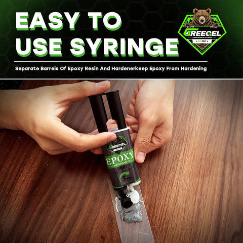 Applying Two Part Grey Epoxy Glue For Metal Wood And Plastic No Mess Mixing Fast Five Minute Set Epoxy Adhesive In A 0.85 Oz Syringe