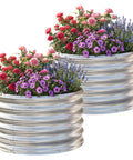 Two Pack Round Galvanized Steel Raised Garden Beds 2x2x1.5 Ft Outdoor Planter Boxes For Vegetables And Flowers Durable Anti Corrosion Metal Garden Bed Kit In Silver