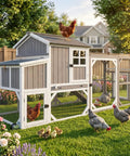 Spacious Backyard Chicken Coop With Walk-In Run And Wheels For 3 To 6 Hens, 95.3 Inch Wooden Hen House in garden setting