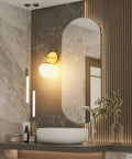 Bathroom with Gold Globe Wall Sconce 1 Light Modern Mid Century Dope Gold Wall Light For Living Room Bedroom Hallway Stairs 3000K G9 Bulbs Included, above marble sink