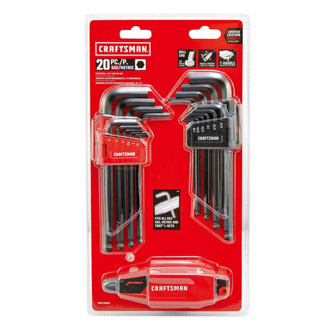 Universal L To T Allen Wrench Set With Quick Convert T Handle Adapter For SAE And Metric Hex Keys 20 Piece Steel Black