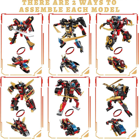 Different assembly options for 12 In 1 Transforming Mecha Robot Building Set For Adults And Kids, 542 Pieces, Mech Warrior