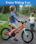 Children riding bikes with Glow In The Dark Bike Spoke Beads Set For Kids, 144 Colorful Plastic Round Beads That Clip On And Make Fun Noise