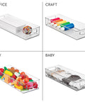 Sleek Extra Long Clear Storage Bins Pack Of 4 Heavy Duty Stackable Plastic Organizers For Deep Pantry Shelves Cabinets And Fridge Drawers in a variety of uses.