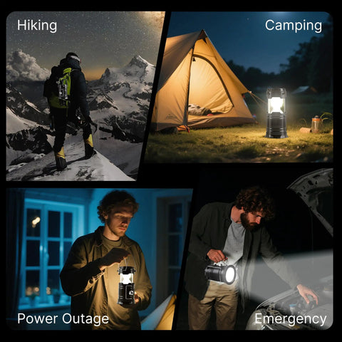 Collapsible Solar Camping Lantern With USB Rechargeable LED Flashlight - Grab-and-Go Emergency Light Kit in various scenarios.