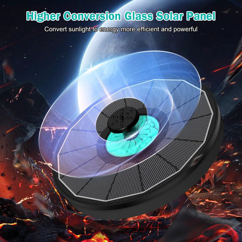 Cyan Flower Solar Fountain Upgrade 3.5W With 7 Nozzles And 4 Fixed Pipes showing high conversion glass solar panel