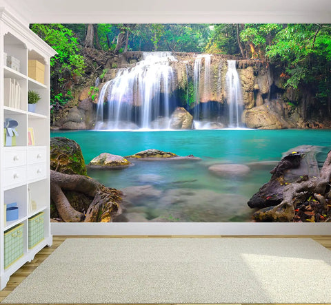 Epic Deep Forest Waterfall Wall Mural Peel And Stick Self Adhesive Wallpaper Large 141.7 By 98.4 Inches Six Panel Set