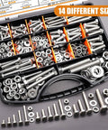 312 Piece Hex Bolts And Nuts Kit In 304 Stainless Steel With Flat And Spring Washers, Includes 14 Sizes, in a toolbox.