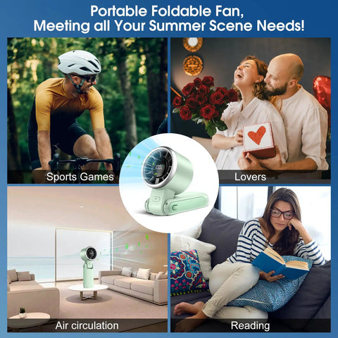 Mint Green Portable Handheld Turbo Fan That Delivers 12 Meters Per Second Wind, 15000 RPM Brushless Motor, 4000mAh Battery