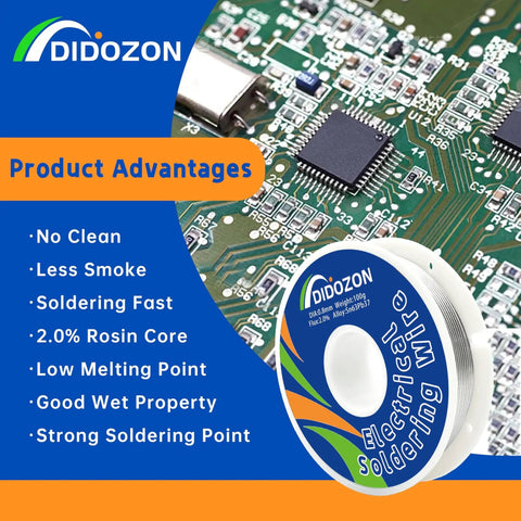 63/37 Tin Lead Rosin Core Solder Wire 0.8mm Dia 3.5oz for Electrical Soldering and PCB Repairs next to circuit board