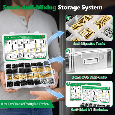 696 Piece M3 Motherboard Standoffs And Spacers Kit With Brass Standoffs And Nylon Spacers For Pro Grade Rigidity And Electrical Insulation Plus Hex Screws And Nuts Set, organizer box