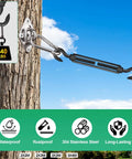 2 Pack M8 Hook and Hook Turnbuckle 304 Stainless Steel Heavy Duty Wire Rope Tensioner attached to tree, rustproof black finish