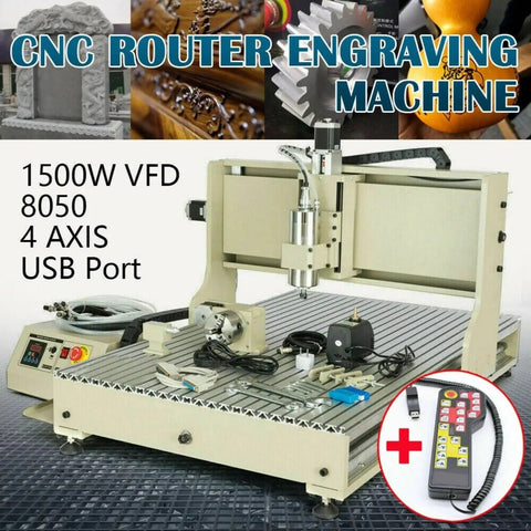 Four Axis CNC Router With 1500W VFD Spindle Engraving Machine, USB Port, 500x800x120mm, water cooling, heavy duty design