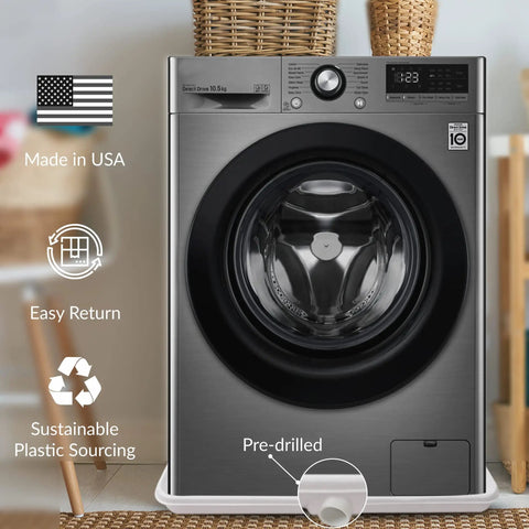Pro Washing Machine Pan For Floor Protection With 1 Inch Drain Fitting Included Drilled Drain Pan For Washer And Dryer White Three Pack supports front-load washer