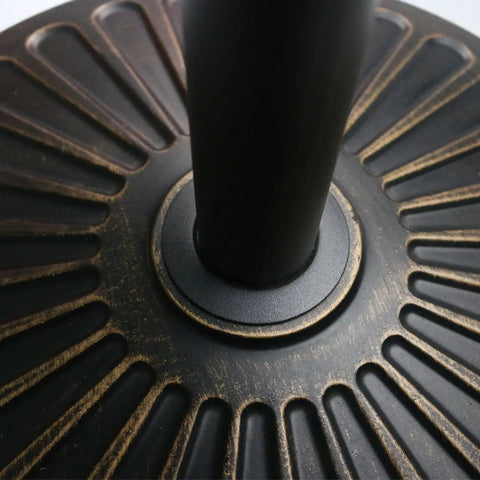 Close-up of decorative pattern on Heavy Duty Round Antiqued Bronze Umbrella Base, 18 Inch, 30.2 Lb Resin Patio Outdoor Stand, weather resistant