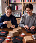 Trading Card Shipping Set With Self Adhesive Rigid Mailers And Cardboard Inserts, people preparing envelopes with labels.