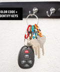 Colorful S Biner Keyring Set With Five MicroLock Carabiners shown organizing keys on aluminum keychain for quick access.