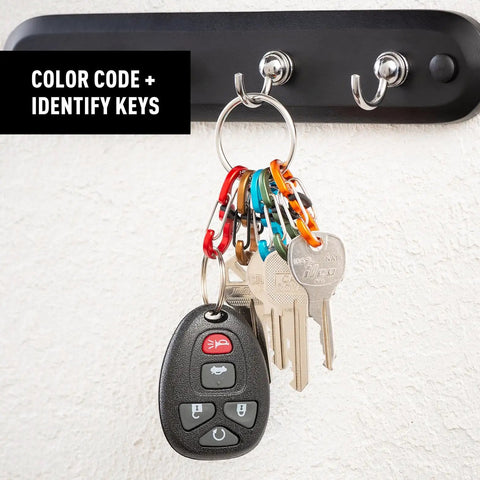 Colorful S Biner Keyring Set With Five MicroLock Carabiners shown organizing keys on aluminum keychain for quick access.