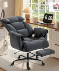 Executive Office Chair With Foot Rest For All Day Comfort, Comfy Reclining Swivel Desk Chair With High Back in dark gray fabric