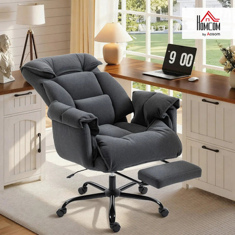 Executive Office Chair With Foot Rest For All Day Comfort, Comfy Reclining Swivel Desk Chair With High Back in dark gray fabric