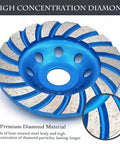 Close-up of a 2-Piece Diamond Concrete Grinding Cup Wheel Set, 115mm (4-1/2 Inch), Double Row Plus Turbo Row Segments.
