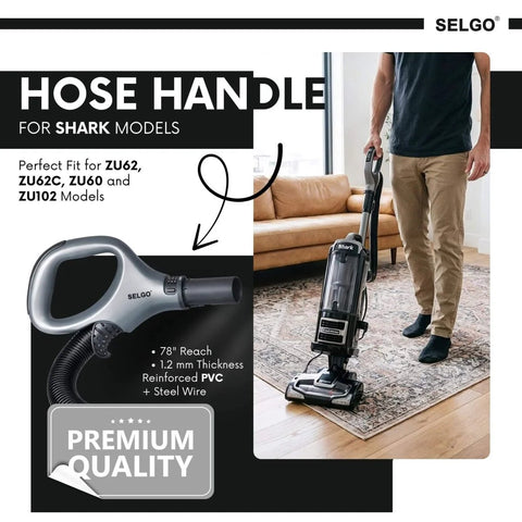 Replacement Hose Handle Compatible With ZU62 ZU62C ZU60 ZU102 Upright Vacuum Cleaners And Navigator Lift Away Models displayed on box.