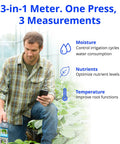 Man using Pulse Meter Handheld Soil Tester With TDS Moisture And Temperature Readings From The Root Zone in greenhouse