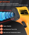 Rechargeable Infrared Temp Gun With Non Contact Laser Readout From Minus 58 Fahrenheit To 1472 Fahrenheit High Accuracy Digital Infrared Temperature Gun For Cooking Griddle Oven Meat Food HVAC Automotive Industrial Use USB C Recharge, yellow handheld display