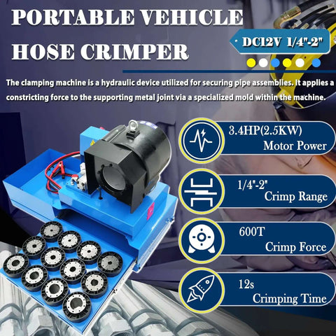 Portable Hydraulic Hose Crimper One Quarter Inch To Two Inch High Pressure Vehicle Hose Crimping Machine 32 MPa with 13 Die Sets