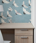Blue Halcyon Crane Peel And Stick Wallpaper Removable No Residue Repositionable For Walls And Rentals Renter Friendly in office space