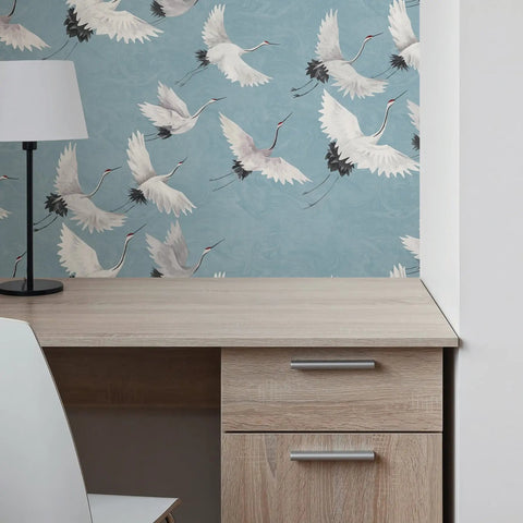 Blue Halcyon Crane Peel And Stick Wallpaper Removable No Residue Repositionable For Walls And Rentals Renter Friendly in office space