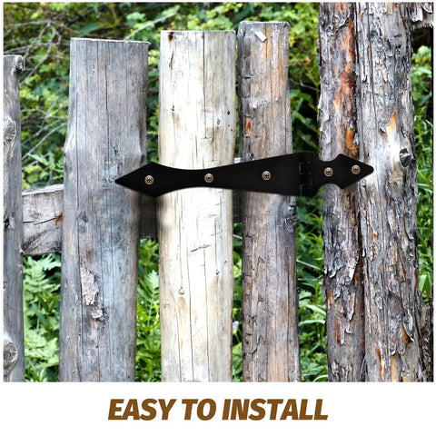 Heavy Duty Black Iron Gate Hinges For Outdoor Fences Tough As Nails Replacement Hinges On Rustic Wooden Fence