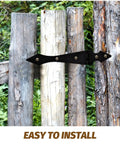 Heavy Duty Iron Yard Fence Gate Hinges Ten Pack For Garden Fences And Gate Doors With Built Tough Sleek Decorative Black Finish Durable Steel Construction For Smooth Swing And Dependable Outdoor Gate Support installed on wooden fence