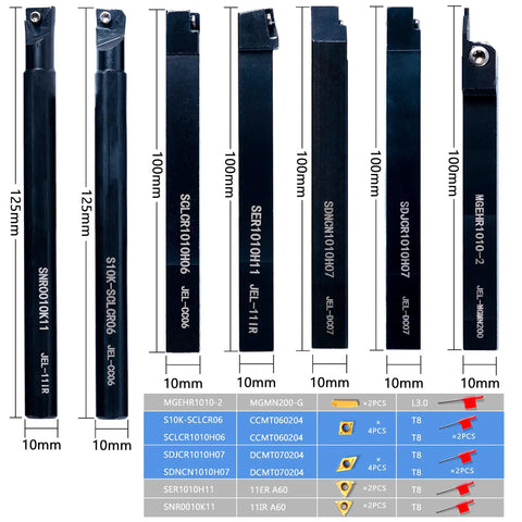 Pro Grade Carbide Lathe Tool Set For Turning And Threading, All-In-One 21-Piece Kit with seven shank turning holders, inserts
