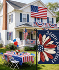 Patriotic 250th Anniversary USA Garden Flag 1776 To 2026 Double Sided Waterproof 12x18 Inch Commemorative Flag in garden setting.