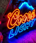 Copper Neon Sign With Metal Frame Real Glass Light 42x32 Cm For Beer Bar Pub Garage Room Decor, lit Coors Light, glowing in dark setting