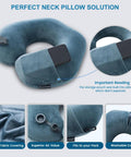 Inflatable Travel Neck Pillow With Washable Pillowcase U Shaped Comfort For Airplane Train And Car Rides shown with smartphone pocket.
