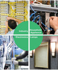 Collage of industry, household appliance, electronics, and lamps highlighting different wiring and installation setups.