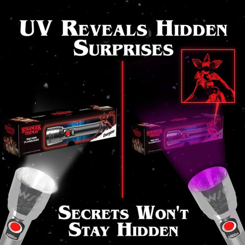 Stranger Things Demogorgon Hunting LED Flashlight Limited Edition with UV light revealing hidden surprises effect.
