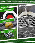 Comparative durability features of All In One 10x7 Foot Golf Practice Net With Tri Turf Mat, showcasing fabric strength and design.
