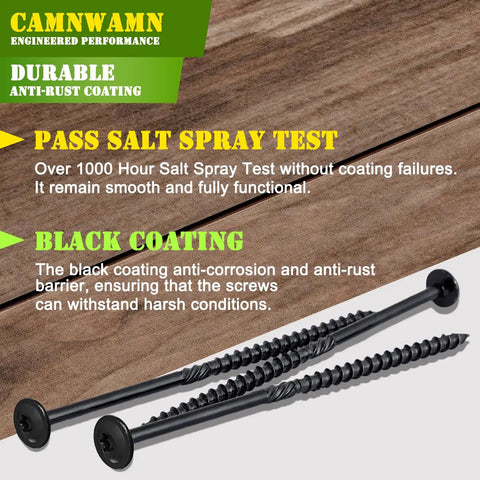 Close-up of Pack Of 50 Heavy Duty Wood Lag Screws 4 Inch Long 0.171 Inch Thread Black Coated showcasing anti-rust coating.