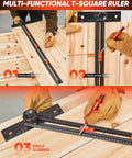 4 In 1 Scriber Marking Line Ruler 29.5 Inch Spliceable Extended T Square For DIY Woodworking shown in use for scribing angles