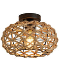 Dope Boho Semi Flush Mount Ceiling Light With Woven Hemp Rope Cage And Rattan Wicker Rustic Charm, Perfect For Bedroom Hallway Kitchen Nursery Closet